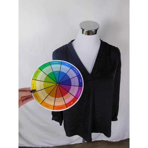 Vince Camuto Black V-Neck Long Sleeve Blouse S Corporate Goth - Picture 5 of 9